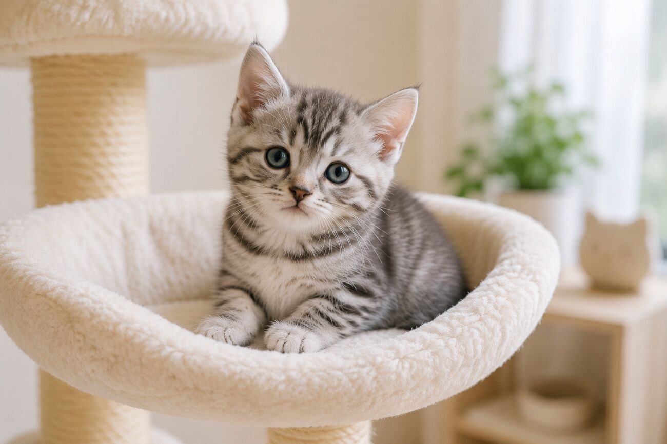 ベッドでくつろぐ子猫