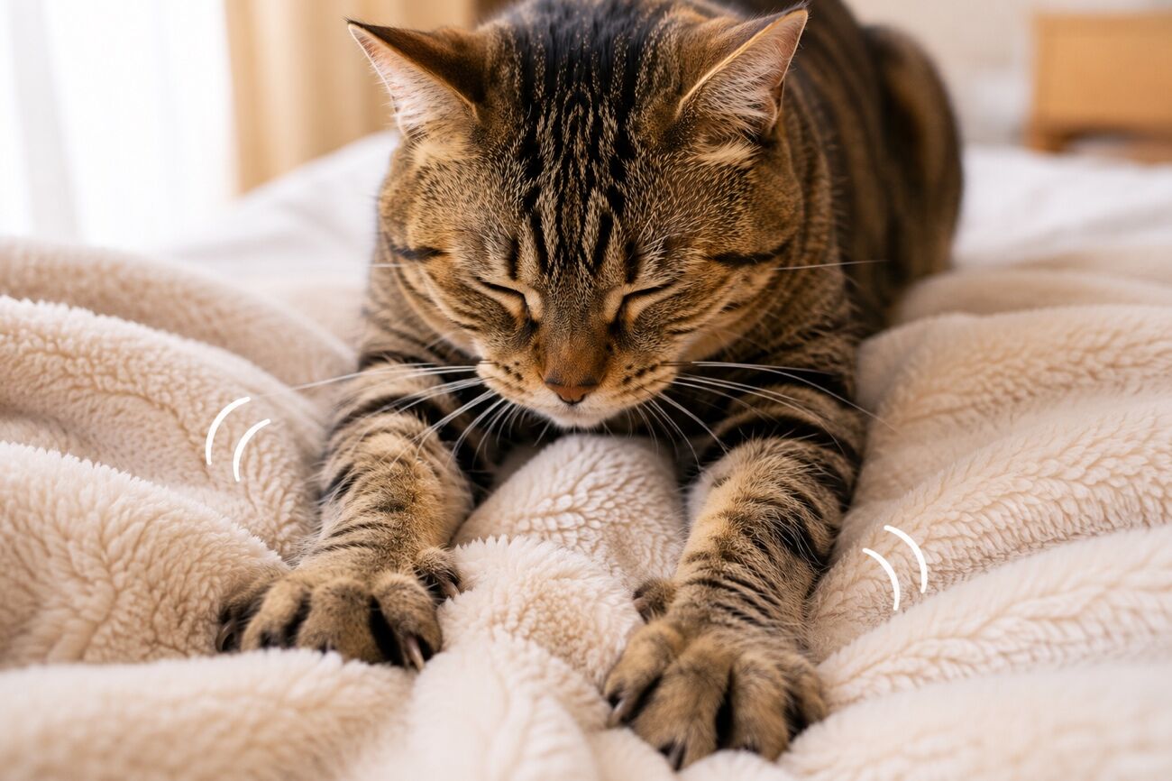 毛布をふみふみする猫